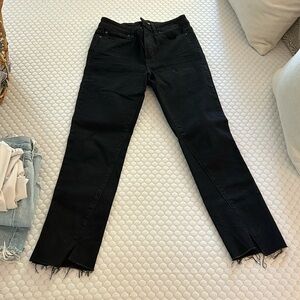 PAIGE: Split Raw Hem Black Jeans